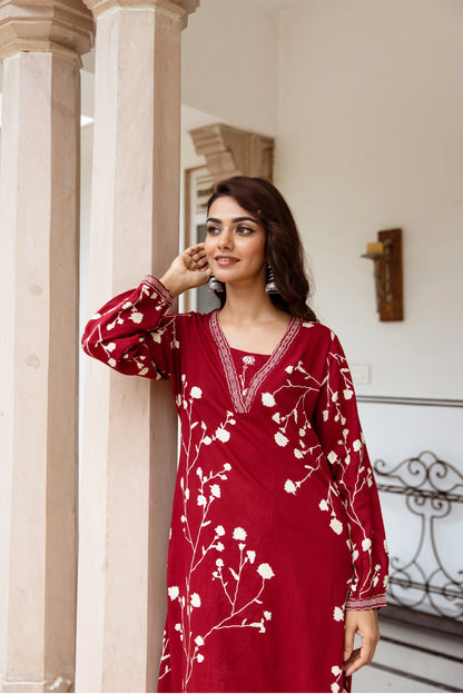 Crimson Blossom Kurti Set