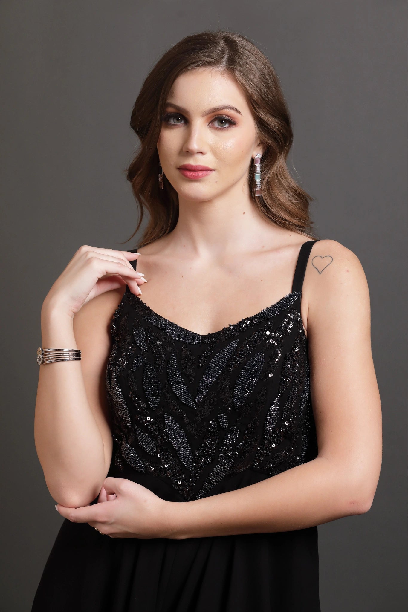 Black Sequined Evening Gown