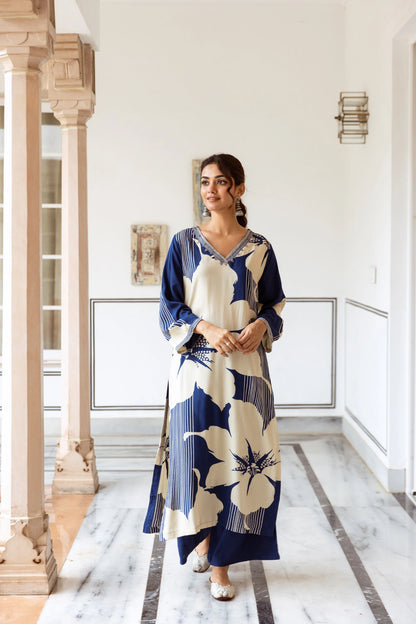 Navy Floral Printed Kurti Set