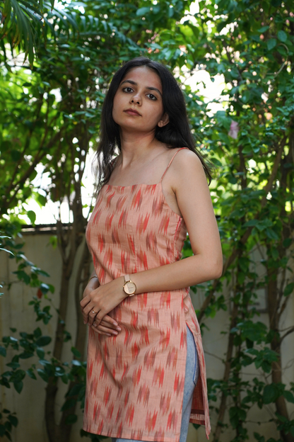 Peach Ikat Whisper Kurti