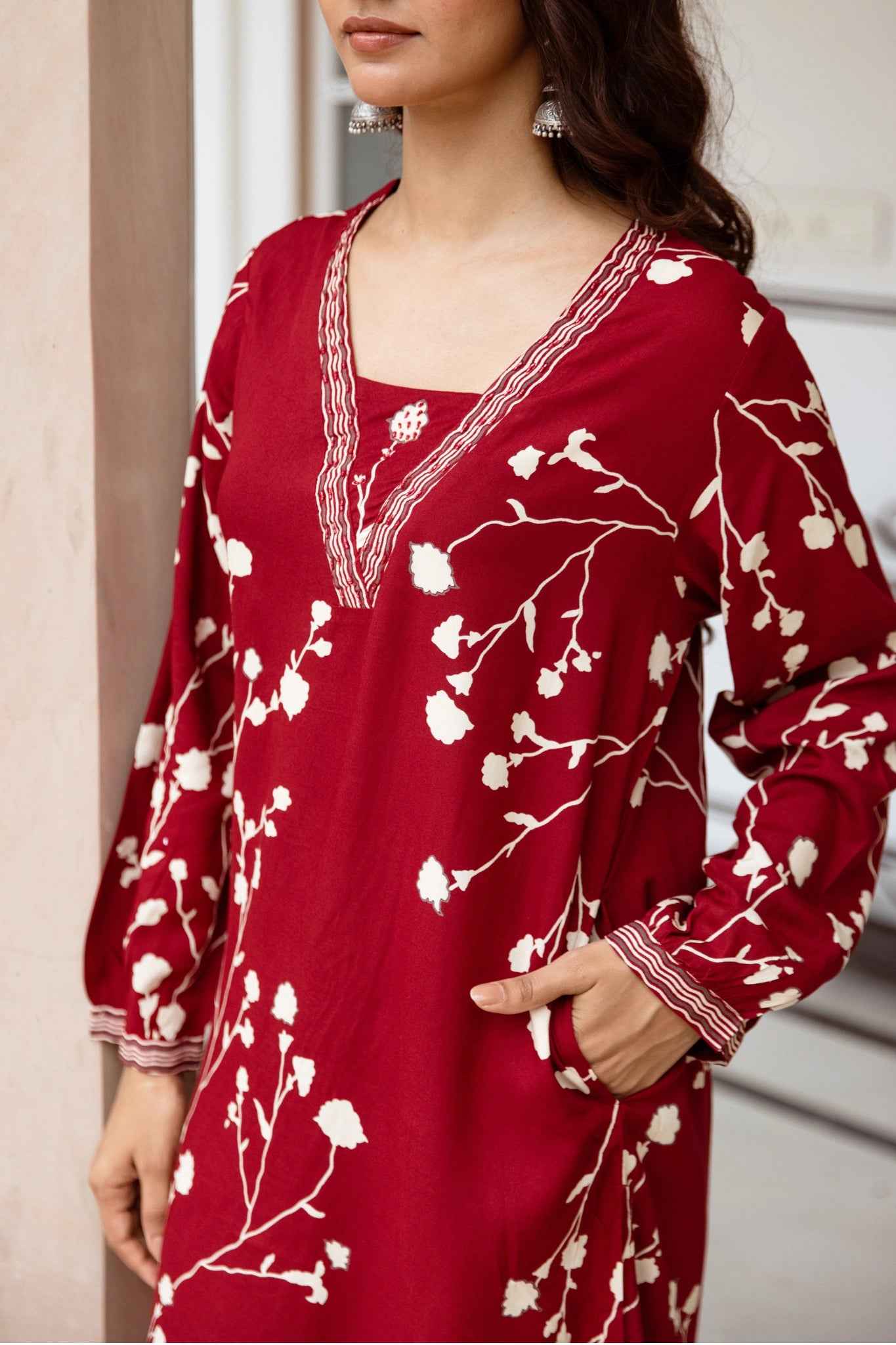 Crimson Blossom Kurti Set