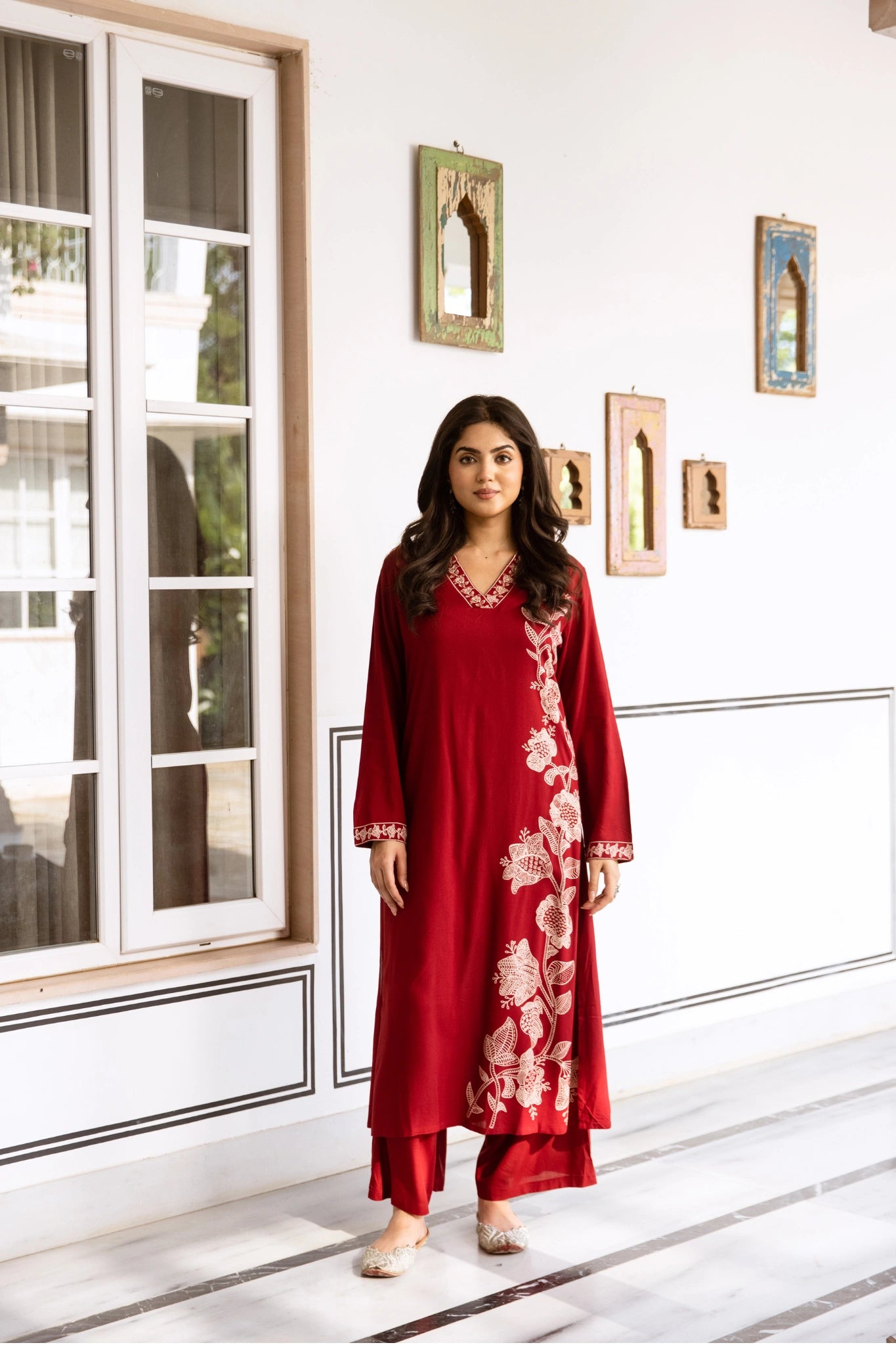 Crimson Floral Embroidered Salwar Suit