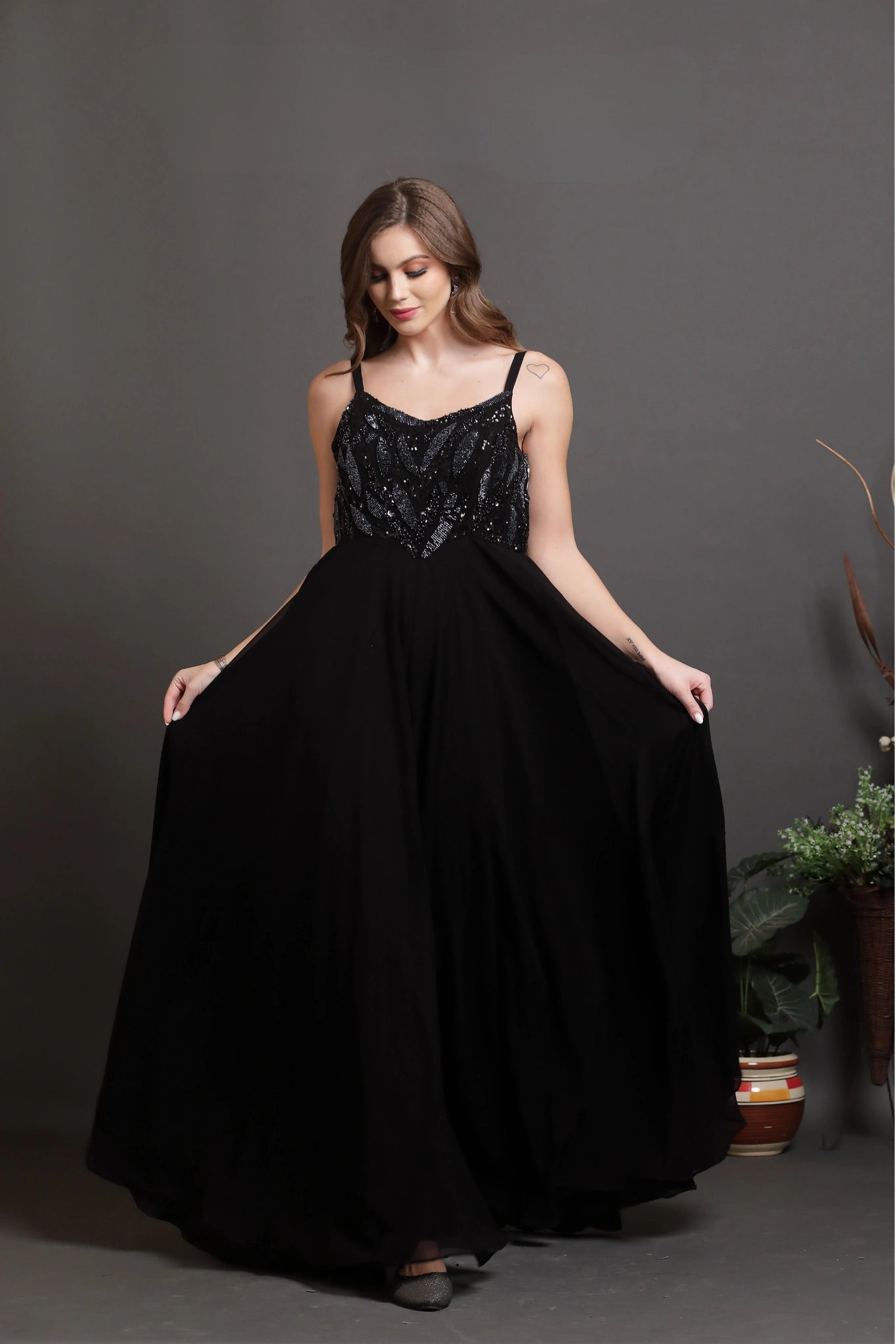 Black Sequined Evening Gown