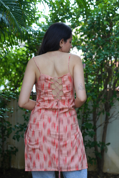 Peach Ikat Whisper Kurti