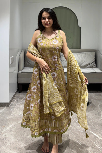 Golden Olive Floral Suit Set