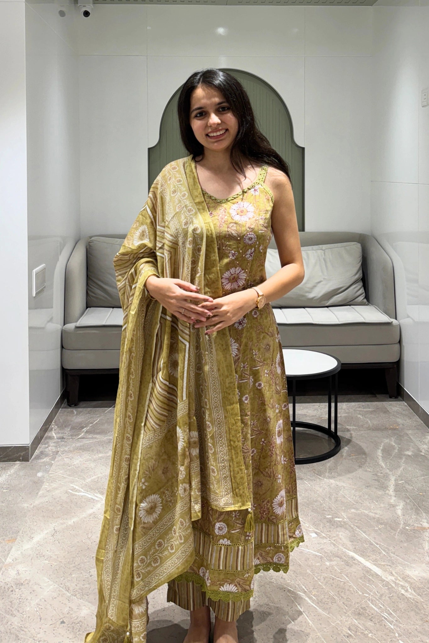 Golden Olive Floral Suit Set