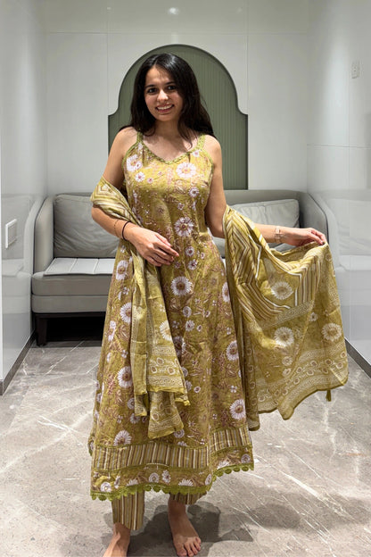 Golden Olive Floral Suit Set