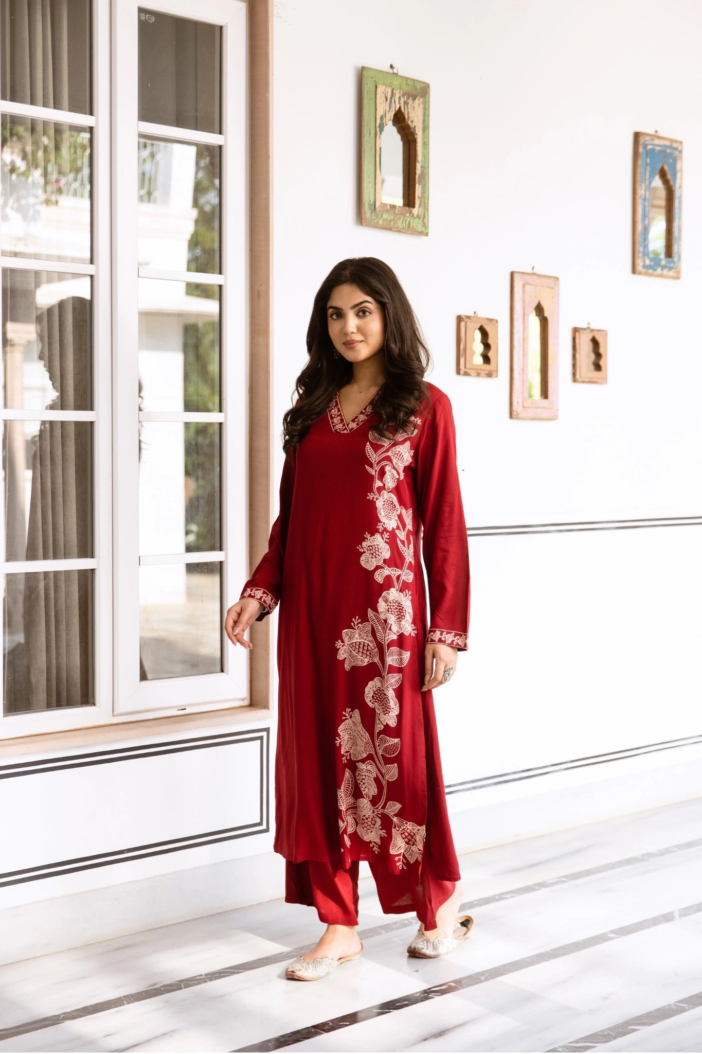 Crimson Floral Embroidered Salwar Suit