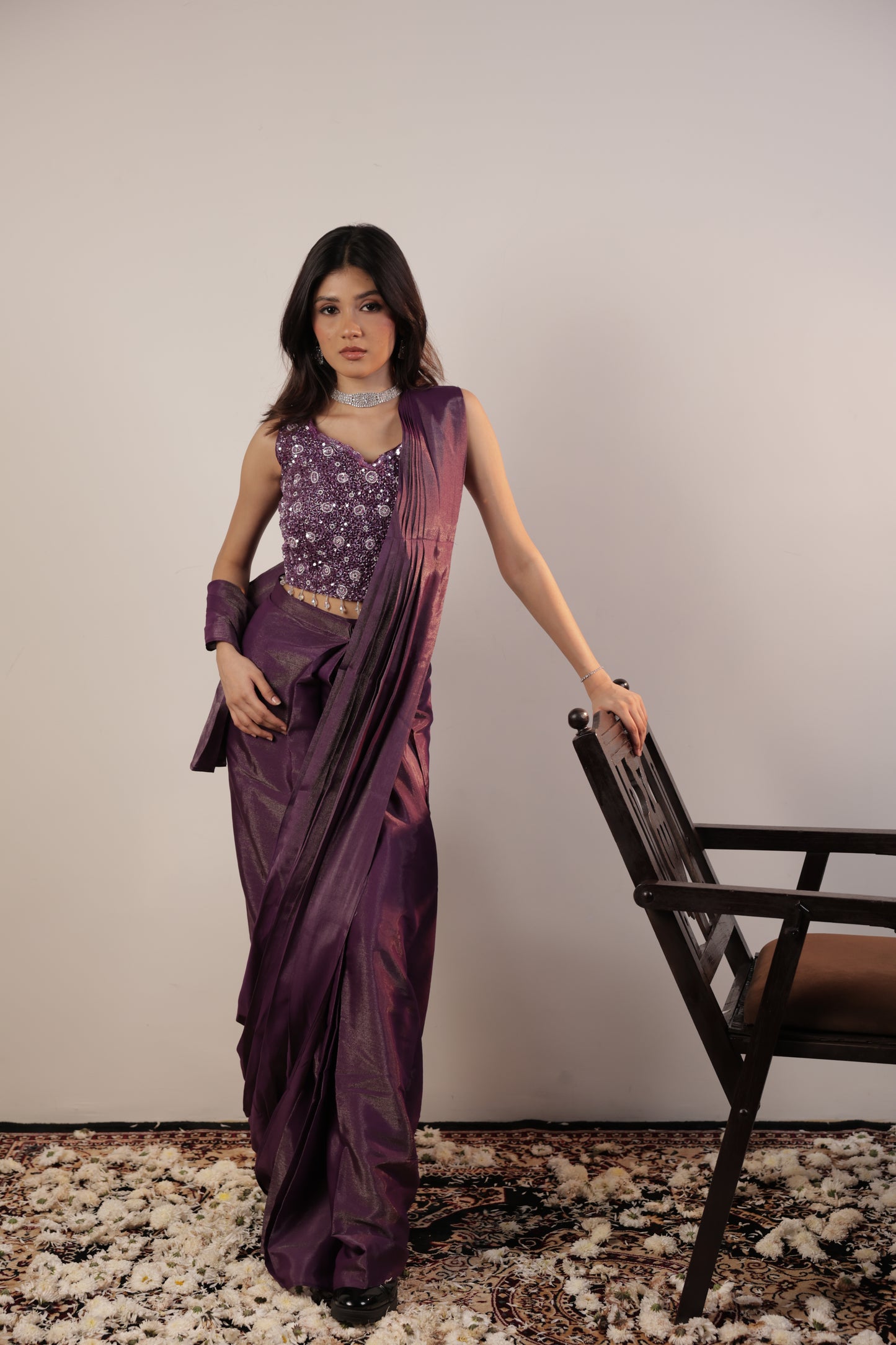 Mulberry Radiance Sequin Saree