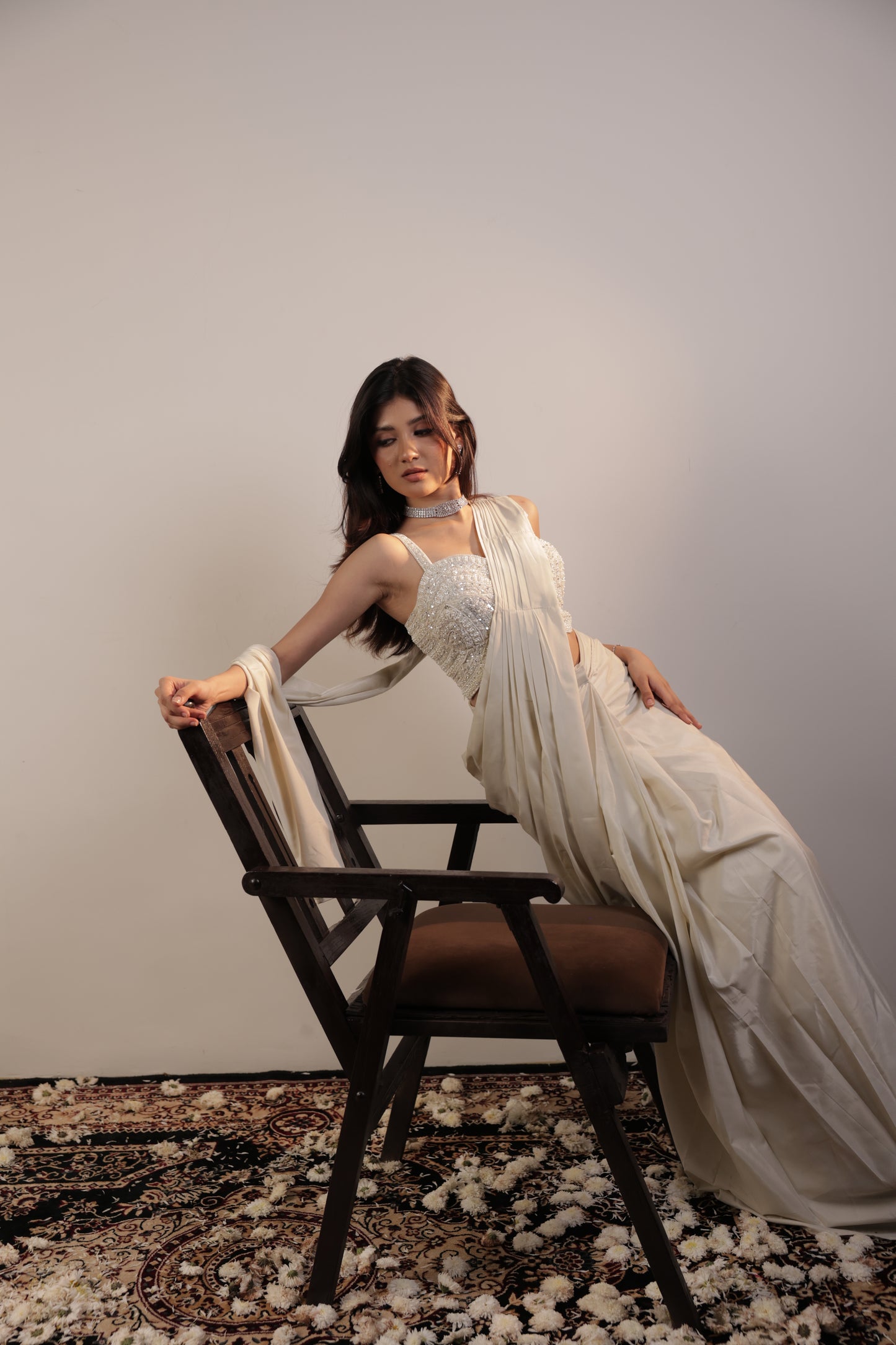 Ivory Stellar Pearlwork Saree