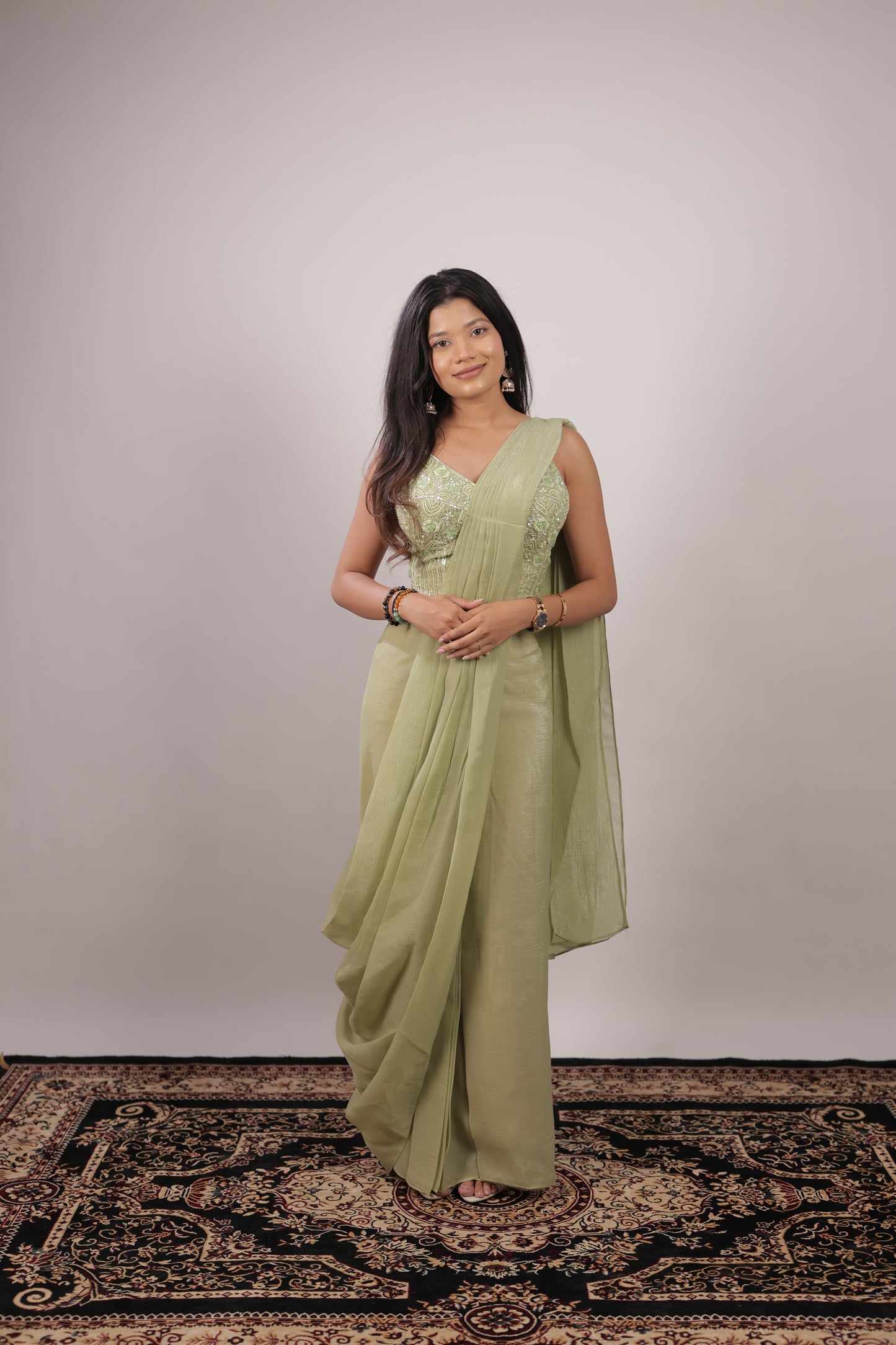 Sage Aura Embellished Ready-to-Wear Saree