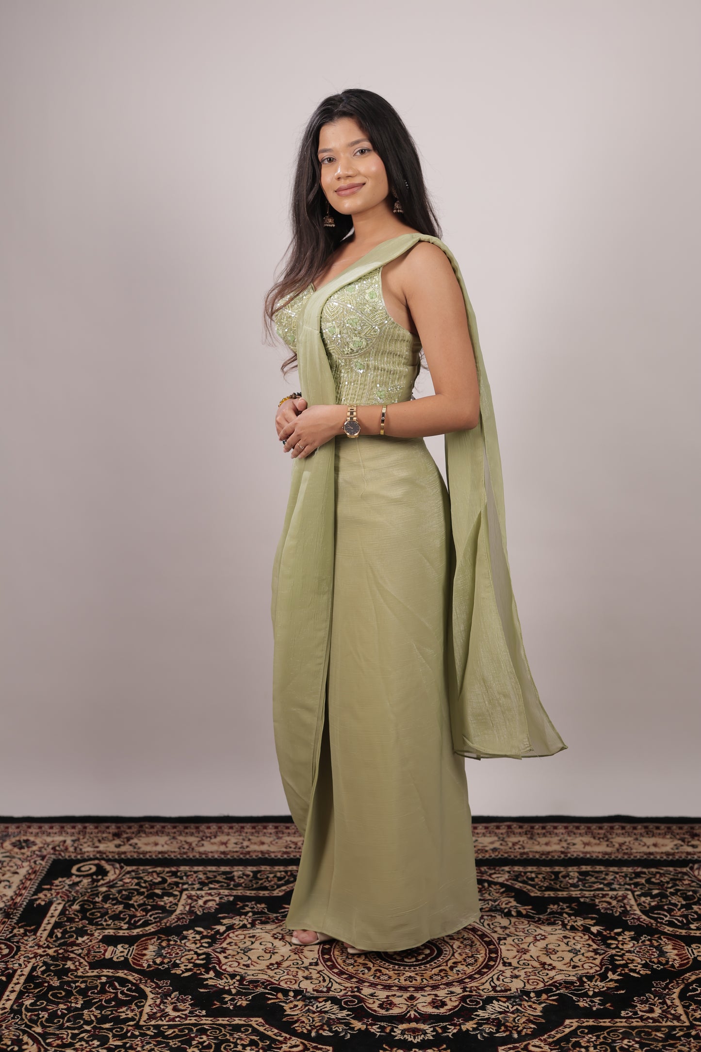 Sage Aura Embellished Ready-to-Wear Saree