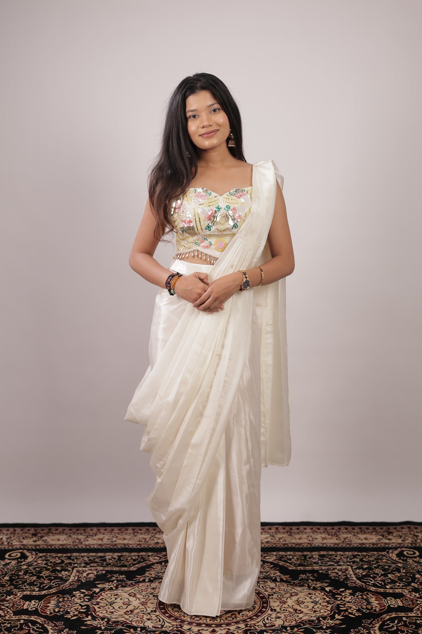 Ivory Bloom Designer Ready-to-Wear Saree
