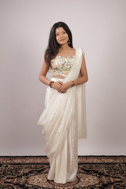 Ivory Bloom Designer Ready-to-Wear Saree