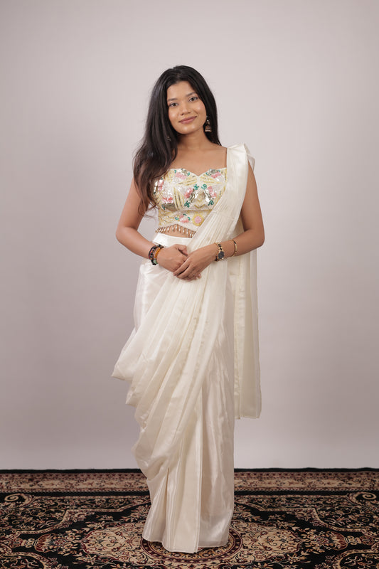Ivory Bloom Designer Ready-to-Wear Saree