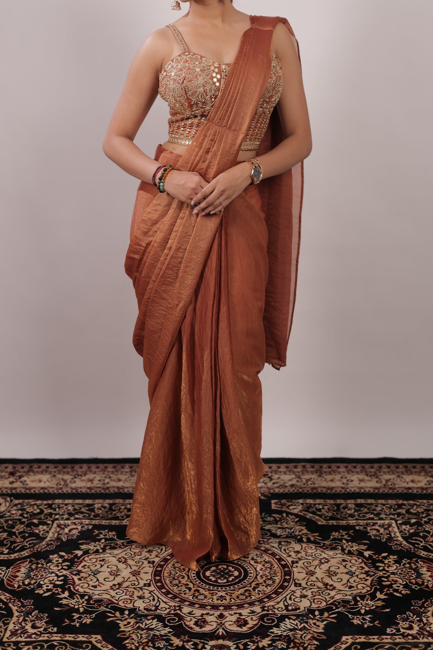 Copper Ember Designer Ready-to-Wear Saree