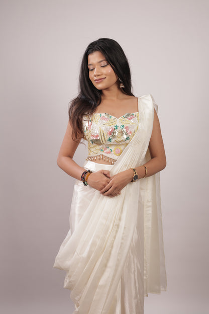 Ivory Bloom Designer Ready-to-Wear Saree