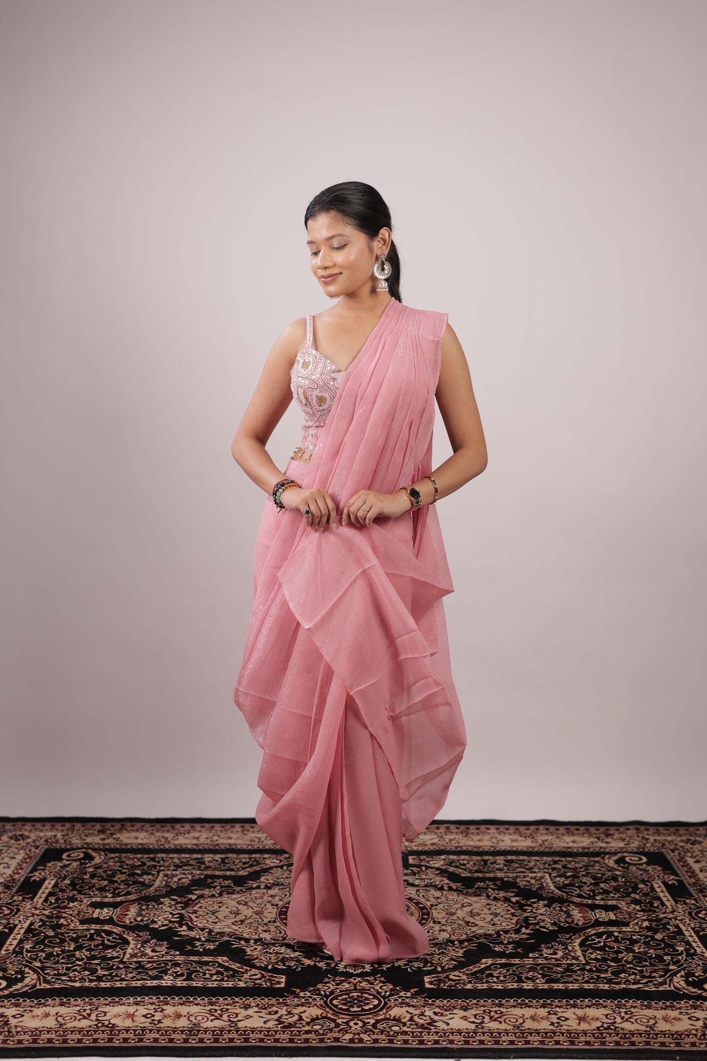 Rosé Mist Embellished Ready-to-Wear Saree