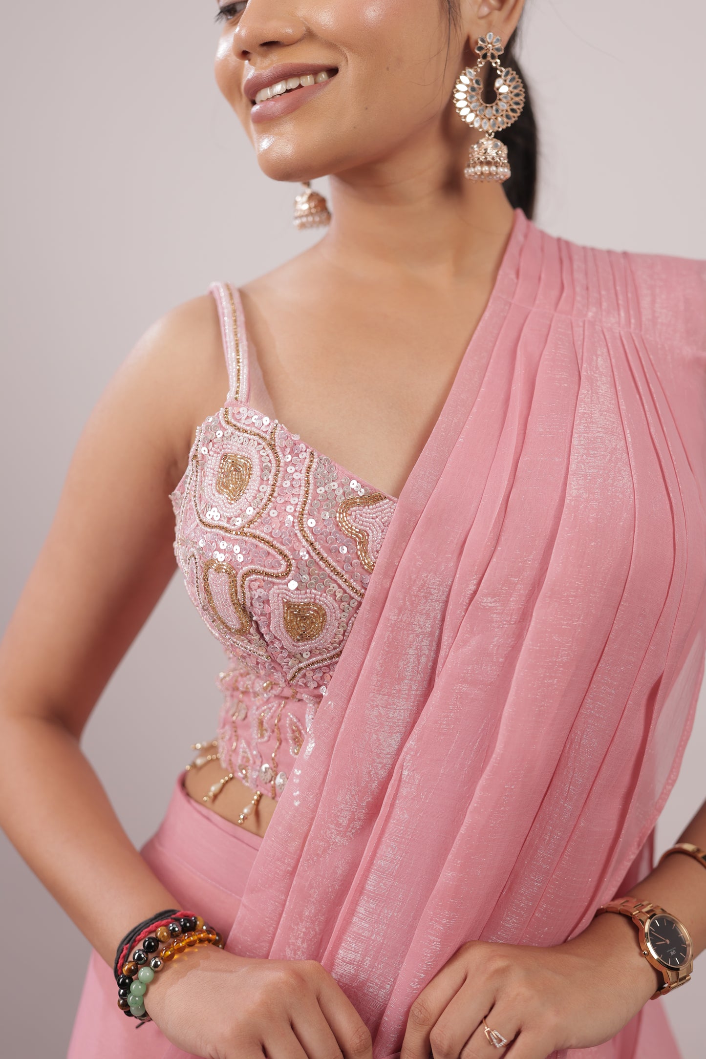 Rosé Mist Embellished Ready-to-Wear Saree
