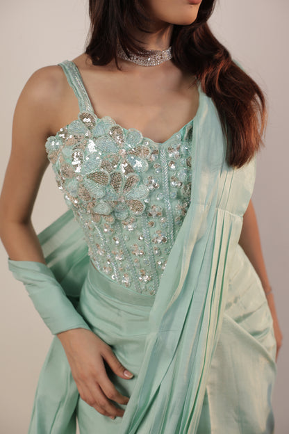Aqua Frost Sequin Drape Saree