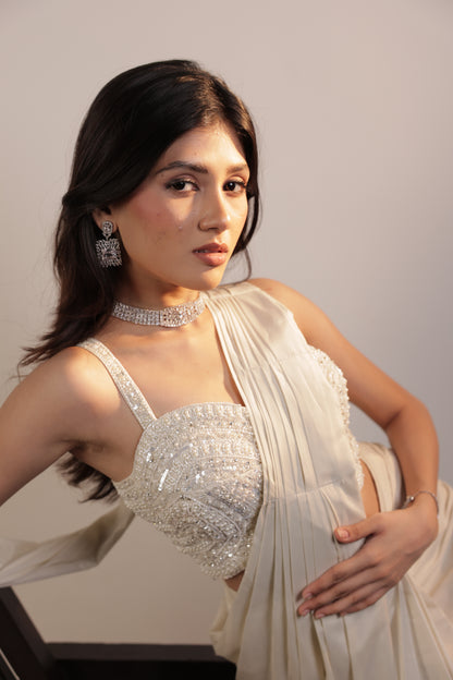 Ivory Stellar Pearlwork Saree