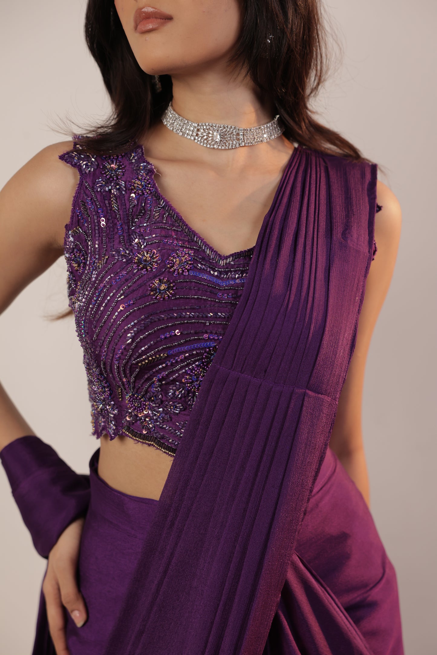 Amethyst Bloom Embroidered Saree