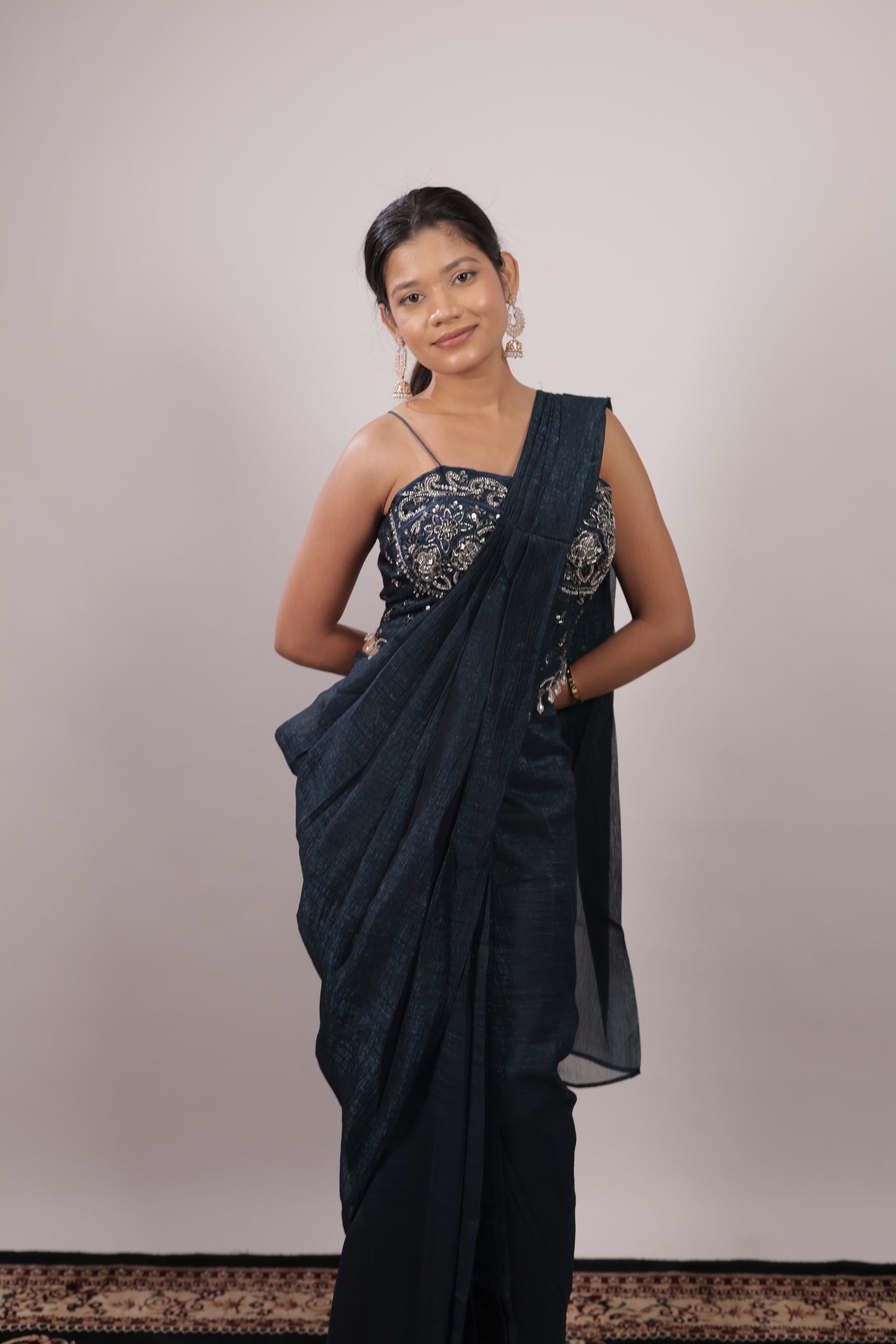 Midnight Ink Embellished Ready-to-Wear Saree