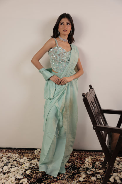 Aqua Frost Sequin Drape Saree