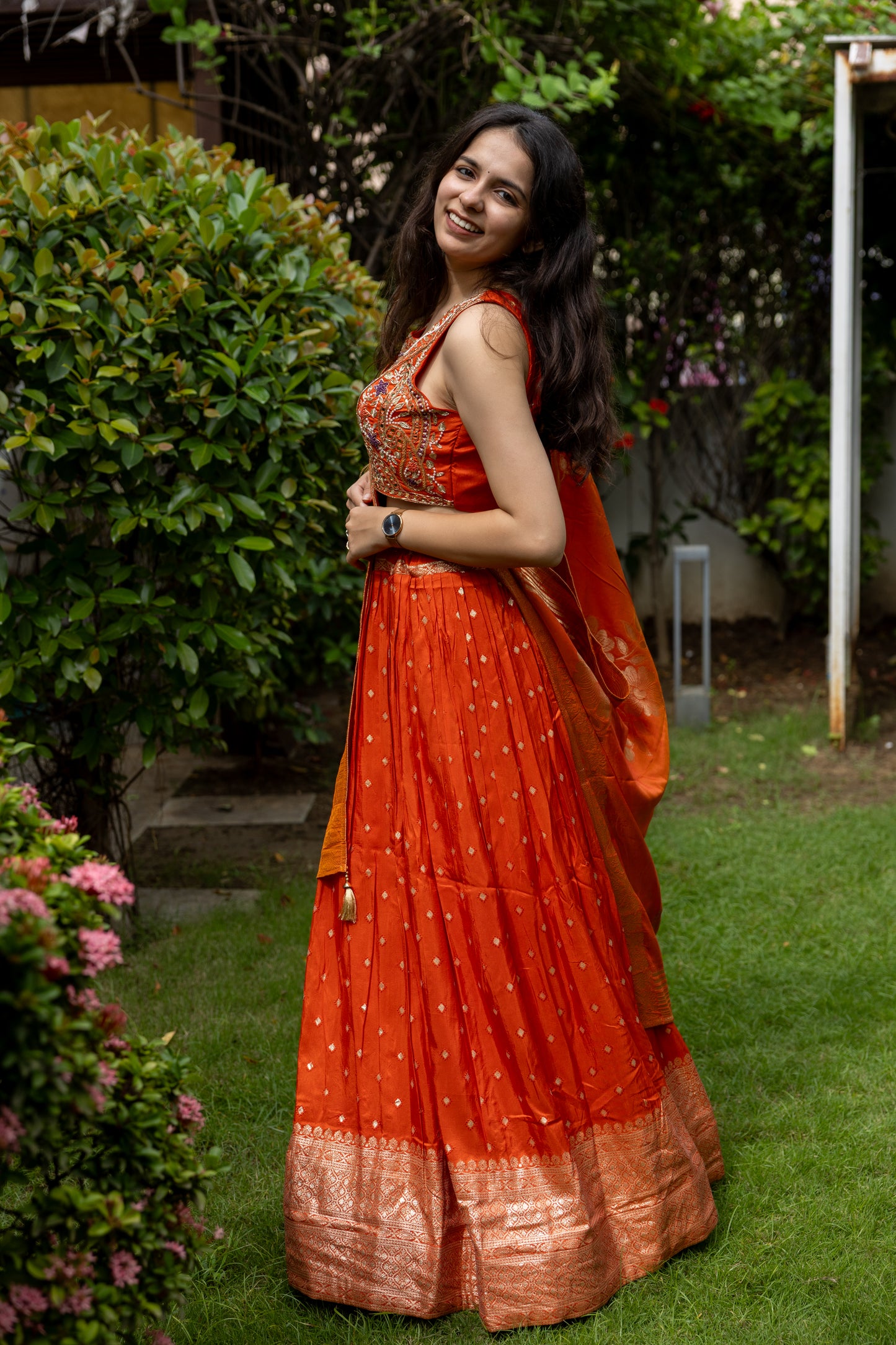 Saffron Flame Banarasi Lehenga