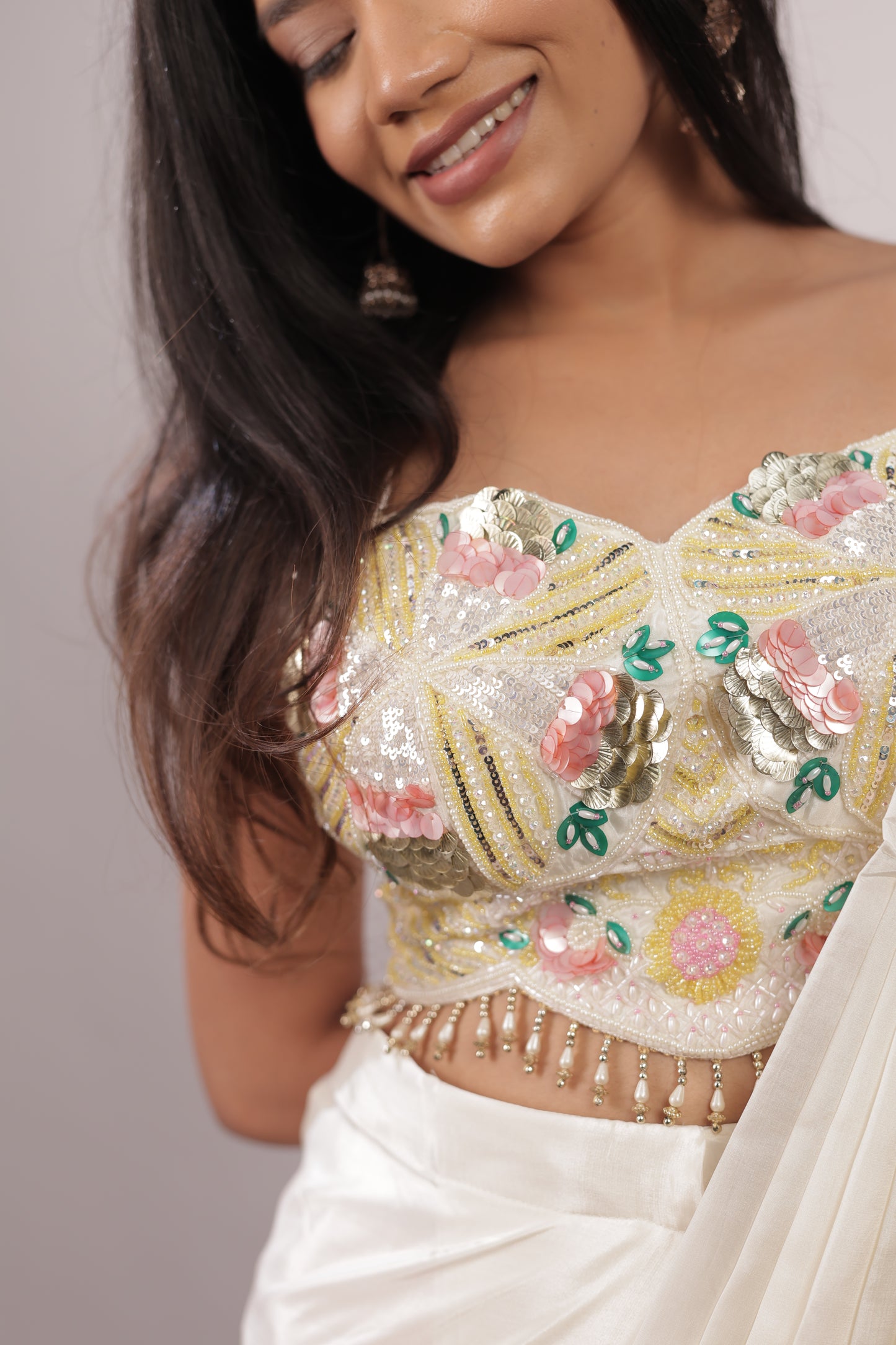 Ivory Bloom Designer Ready-to-Wear Saree