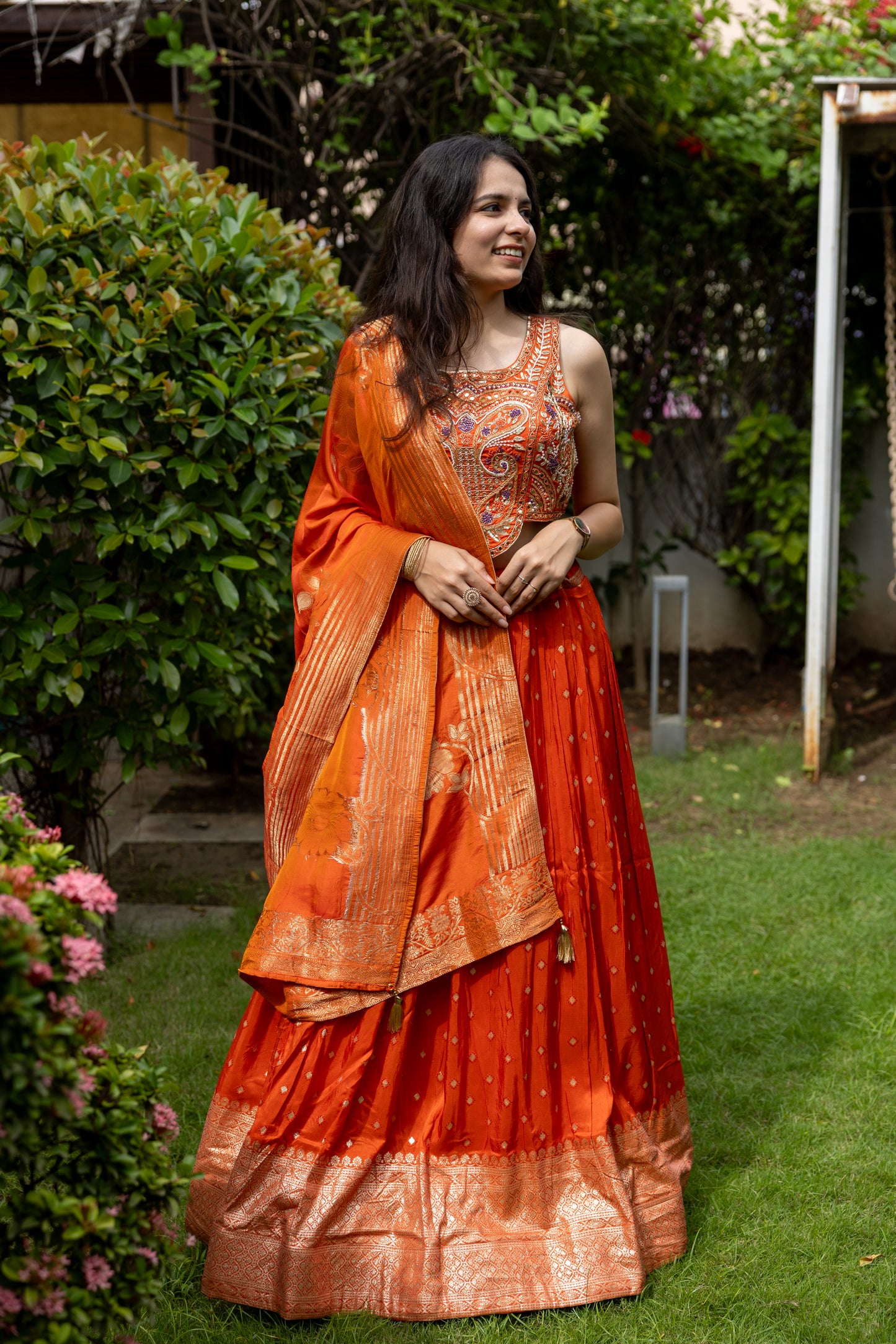 Saffron Flame Banarasi Lehenga