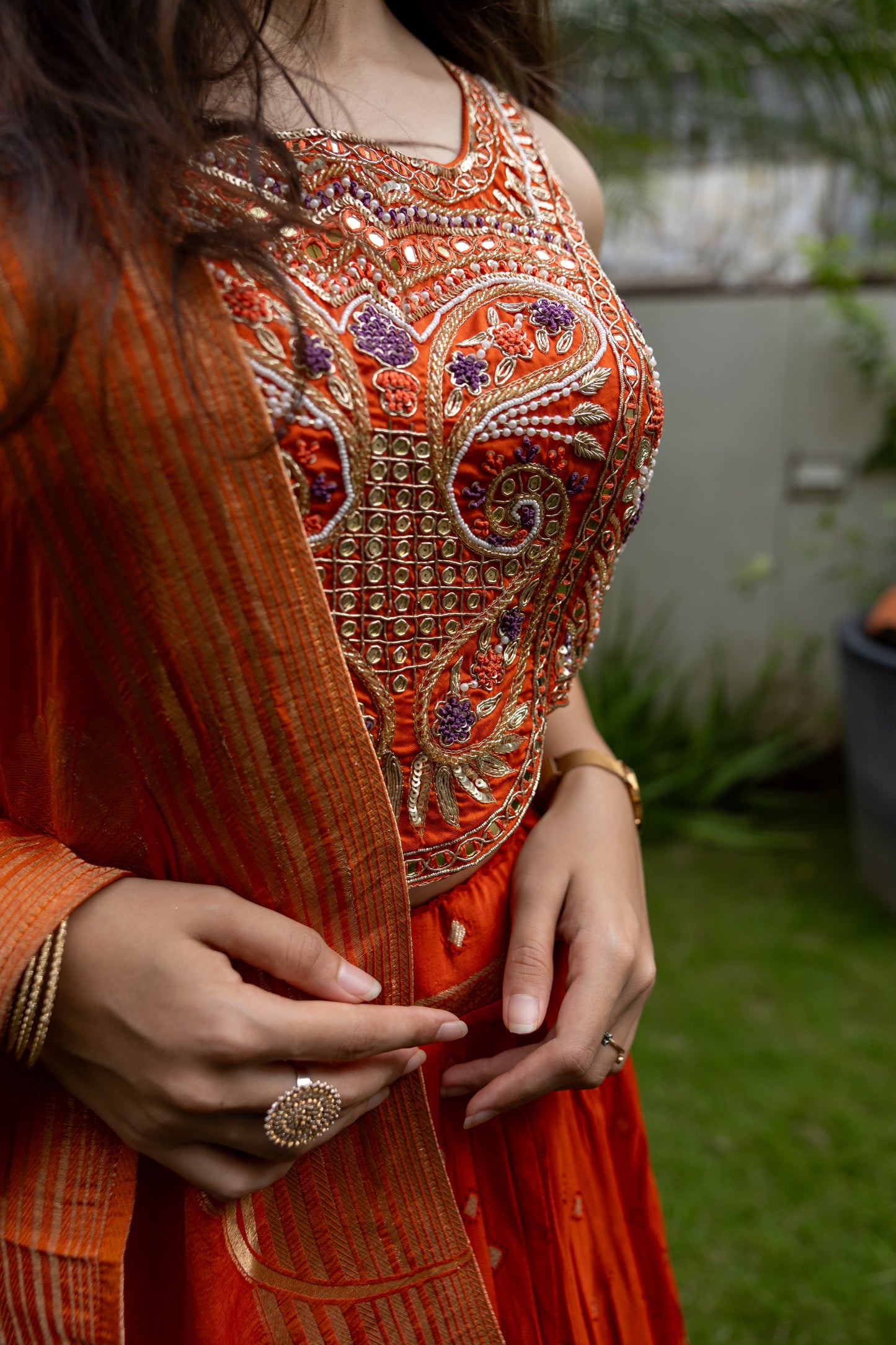 Saffron Flame Banarasi Lehenga