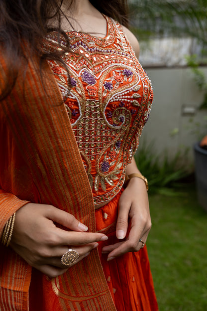 Saffron Flame Banarasi Lehenga