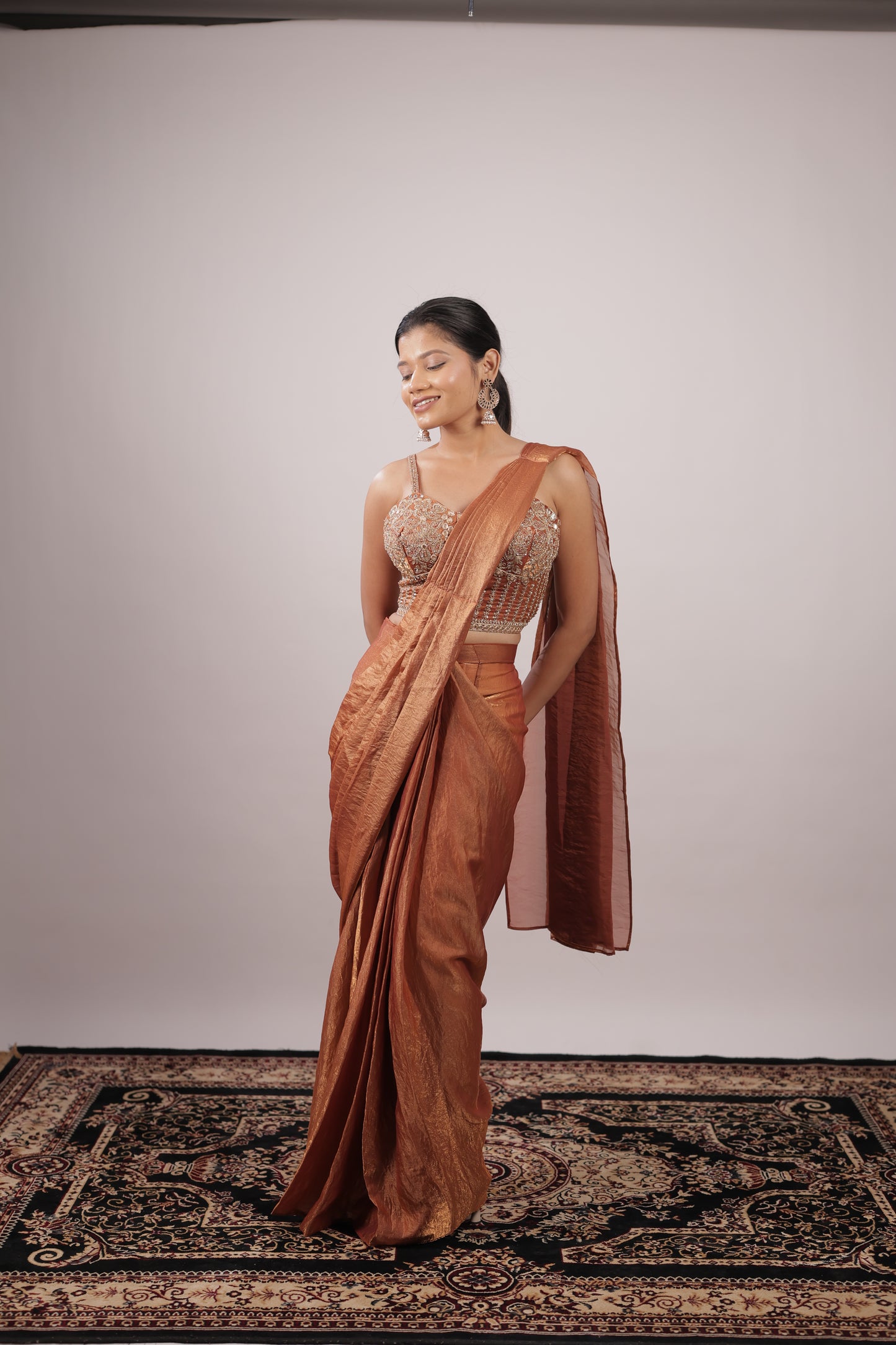 Copper Ember Designer Ready-to-Wear Saree