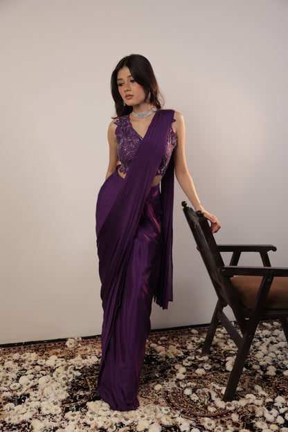 Amethyst Bloom Embroidered Saree