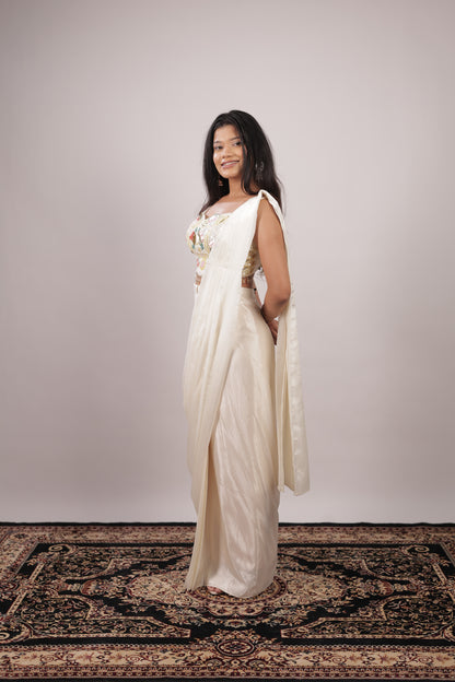 Ivory Bloom Designer Ready-to-Wear Saree
