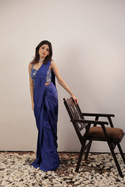 Royal Azure Sequin Drape Saree