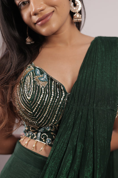 Emerald Cascade Embellished Ready-to-Wear Saree