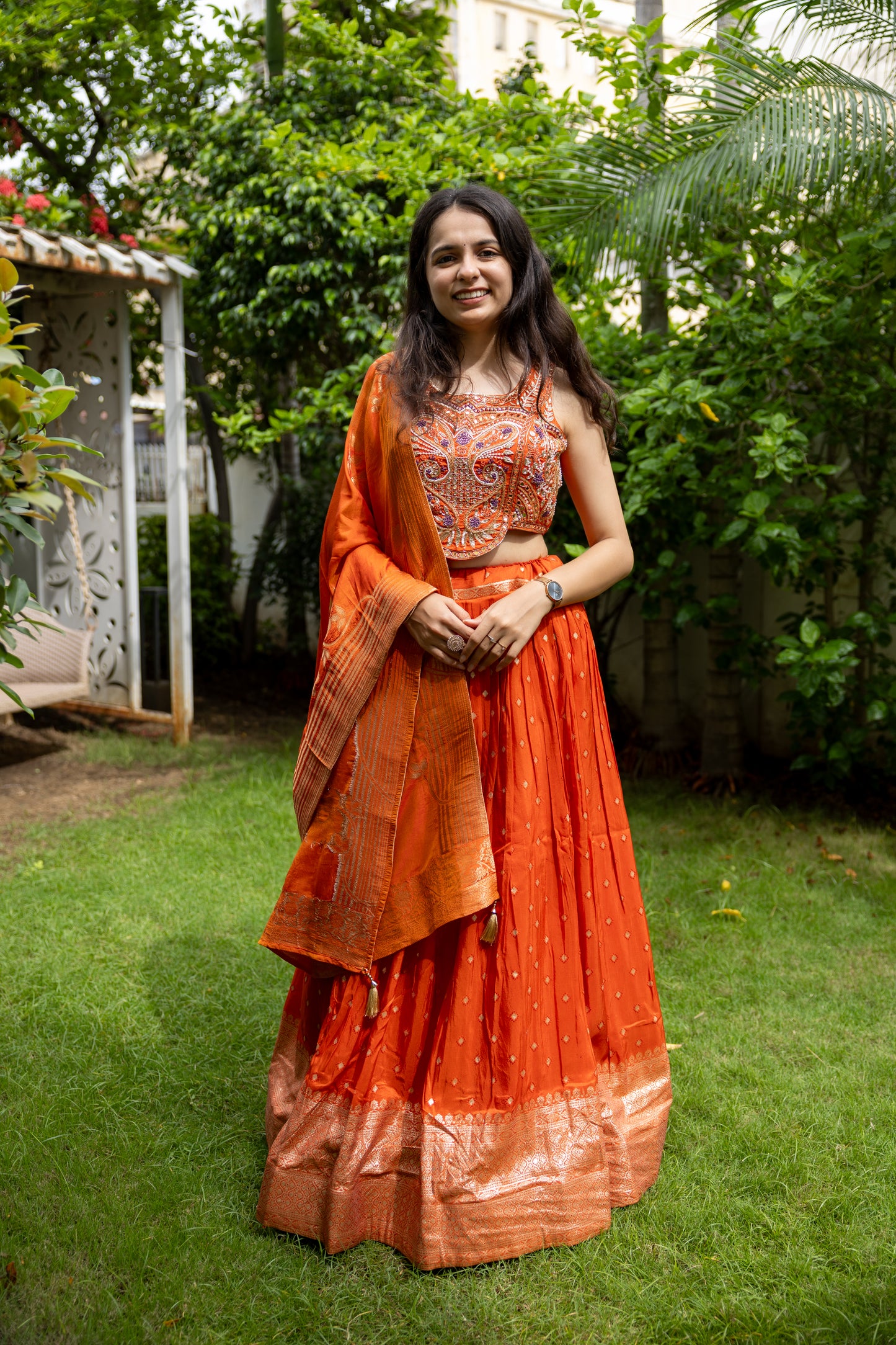 Saffron Flame Banarasi Lehenga