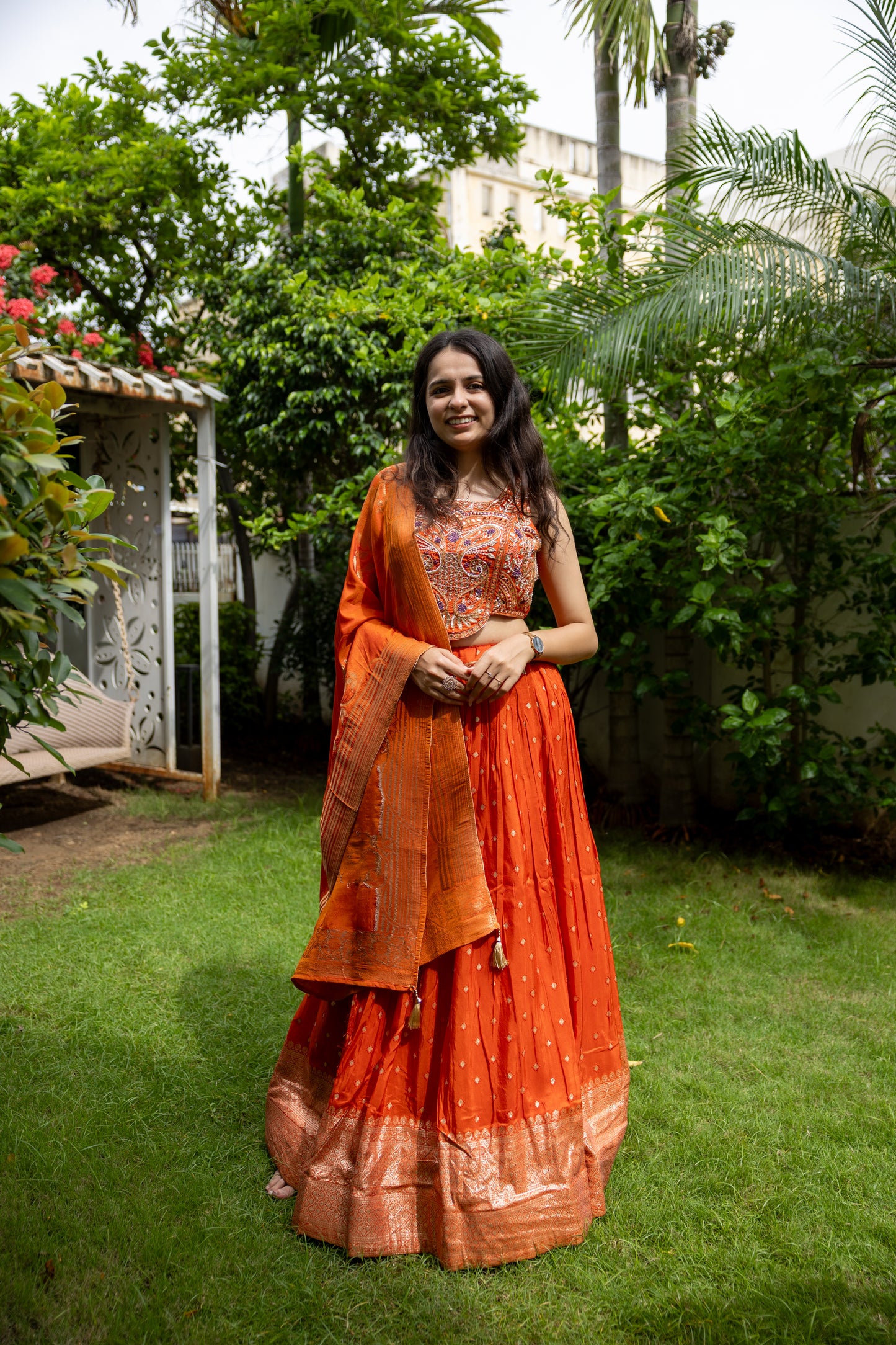 Saffron Flame Banarasi Lehenga