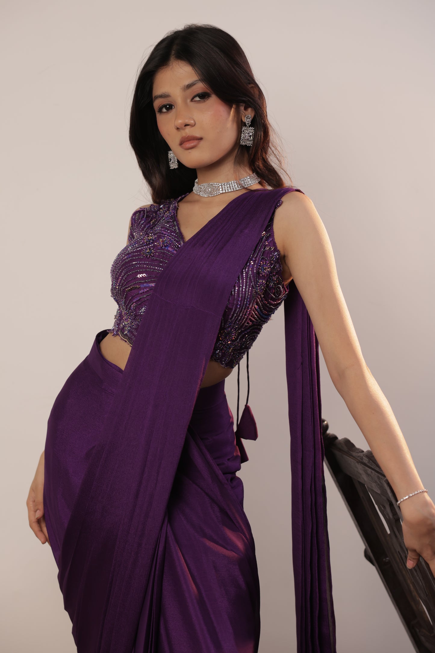 Amethyst Bloom Embroidered Saree