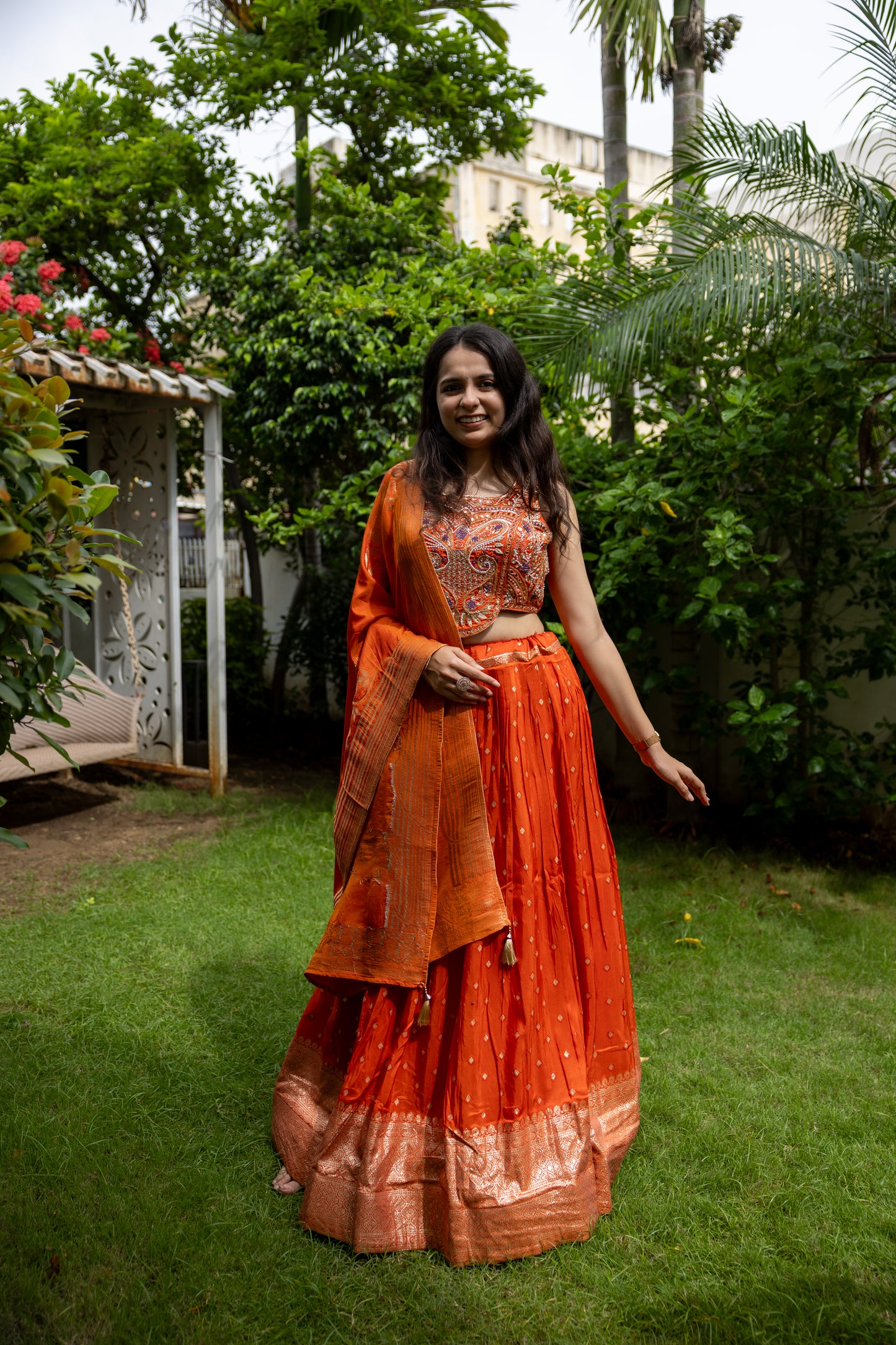 Saffron Flame Banarasi Lehenga