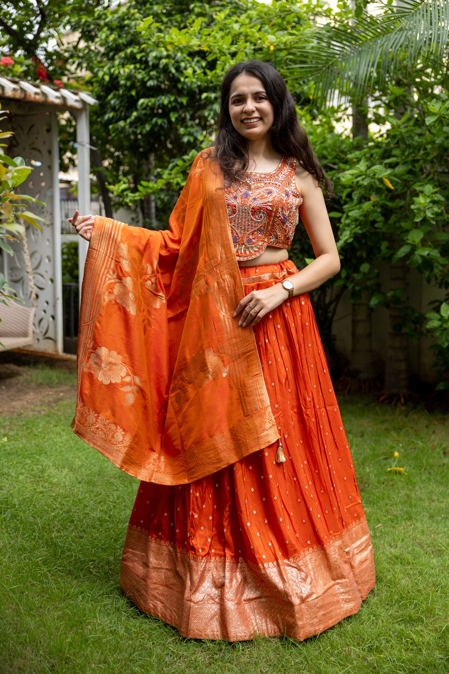 Saffron Flame Banarasi Lehenga