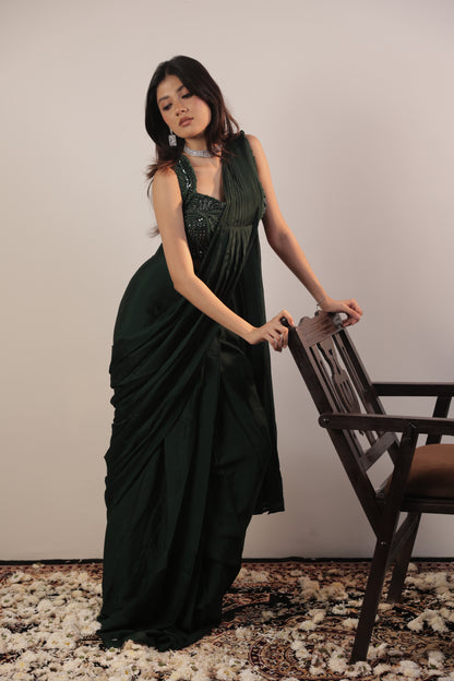 Emerald Luxe Hand-Embroidered Saree