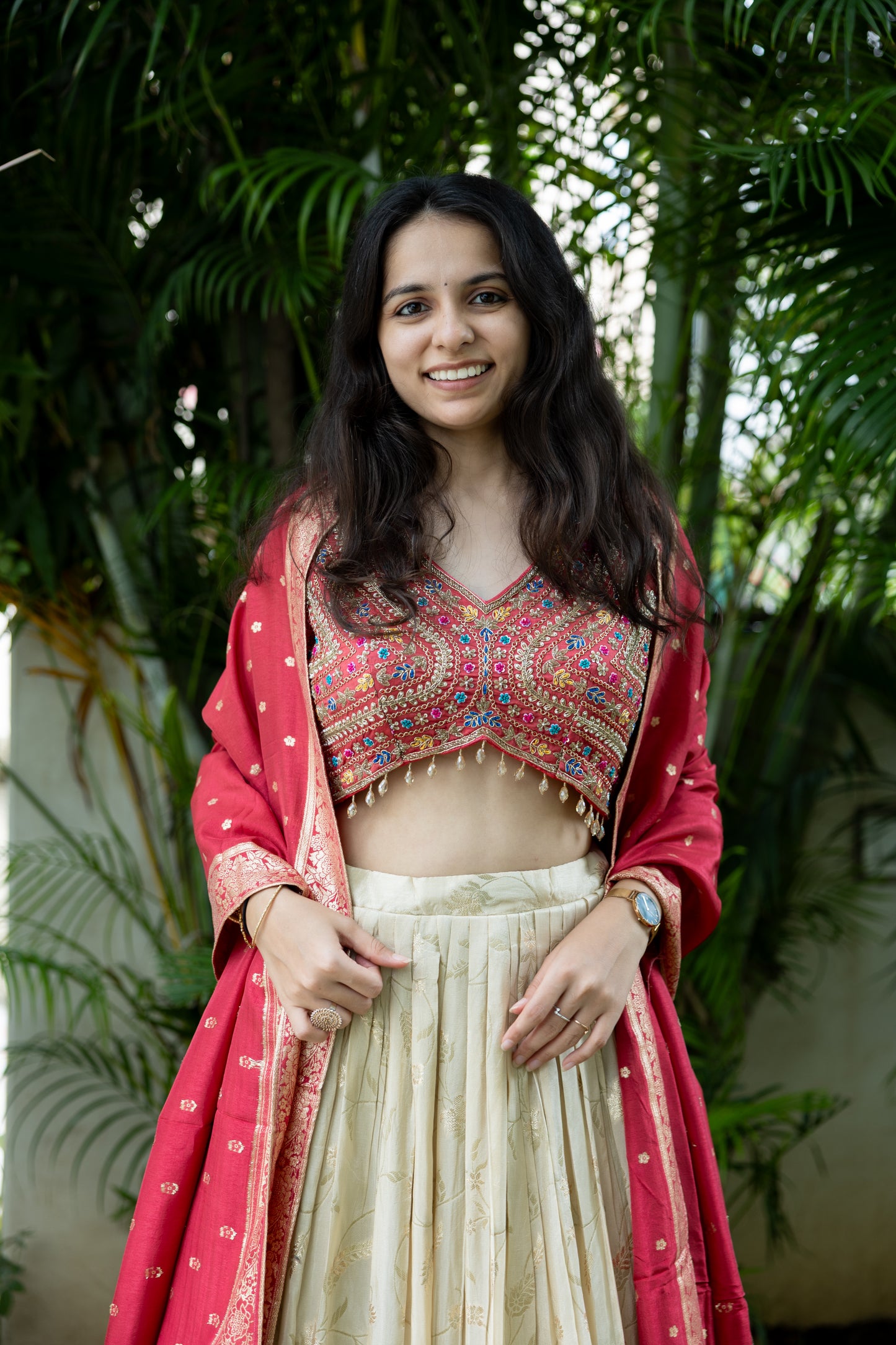 Gulnaar Cream & Rouge Lehenga Set