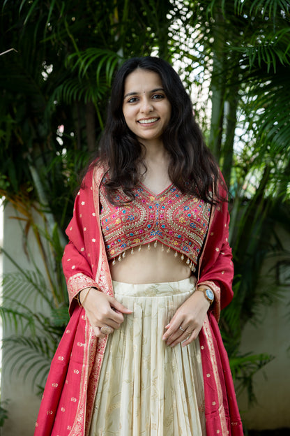 Gulnaar Cream & Rouge Lehenga Set