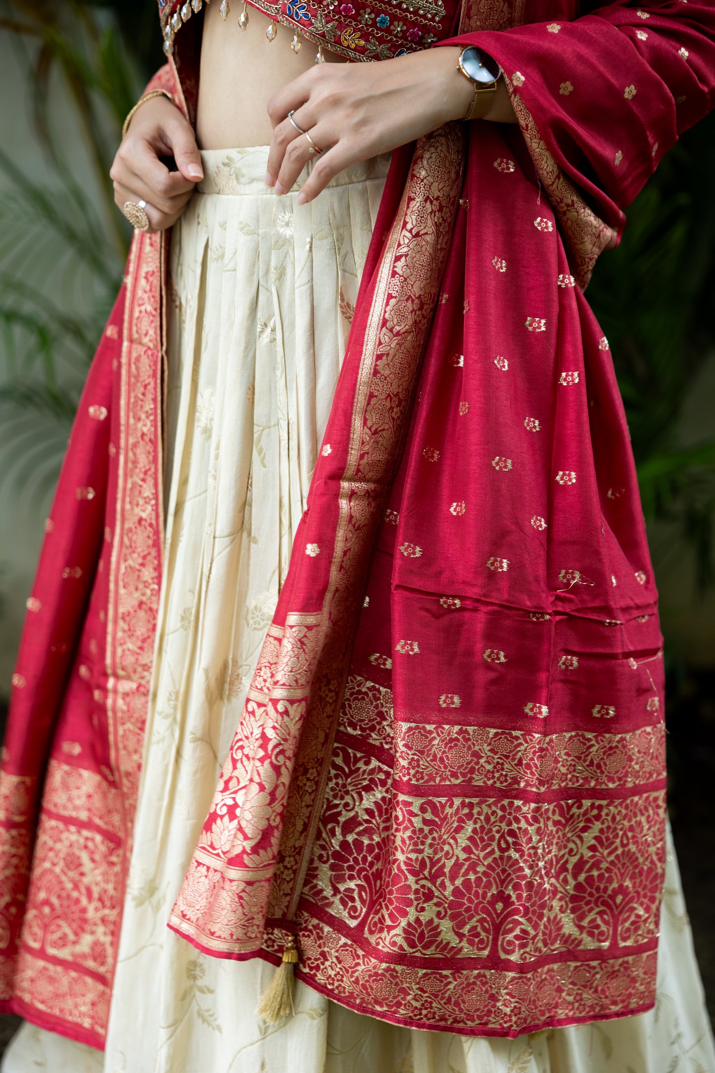 Gulnaar Cream & Rouge Lehenga Set