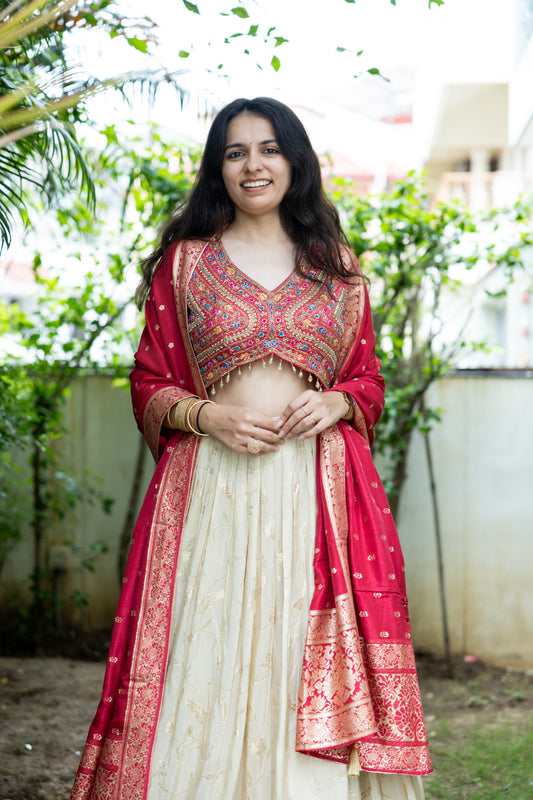 Gulnaar Cream & Rouge Lehenga Set