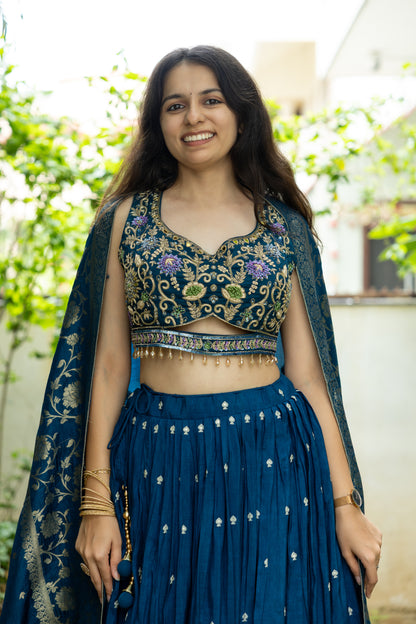 Midnight Phool Print Lehenga Set
