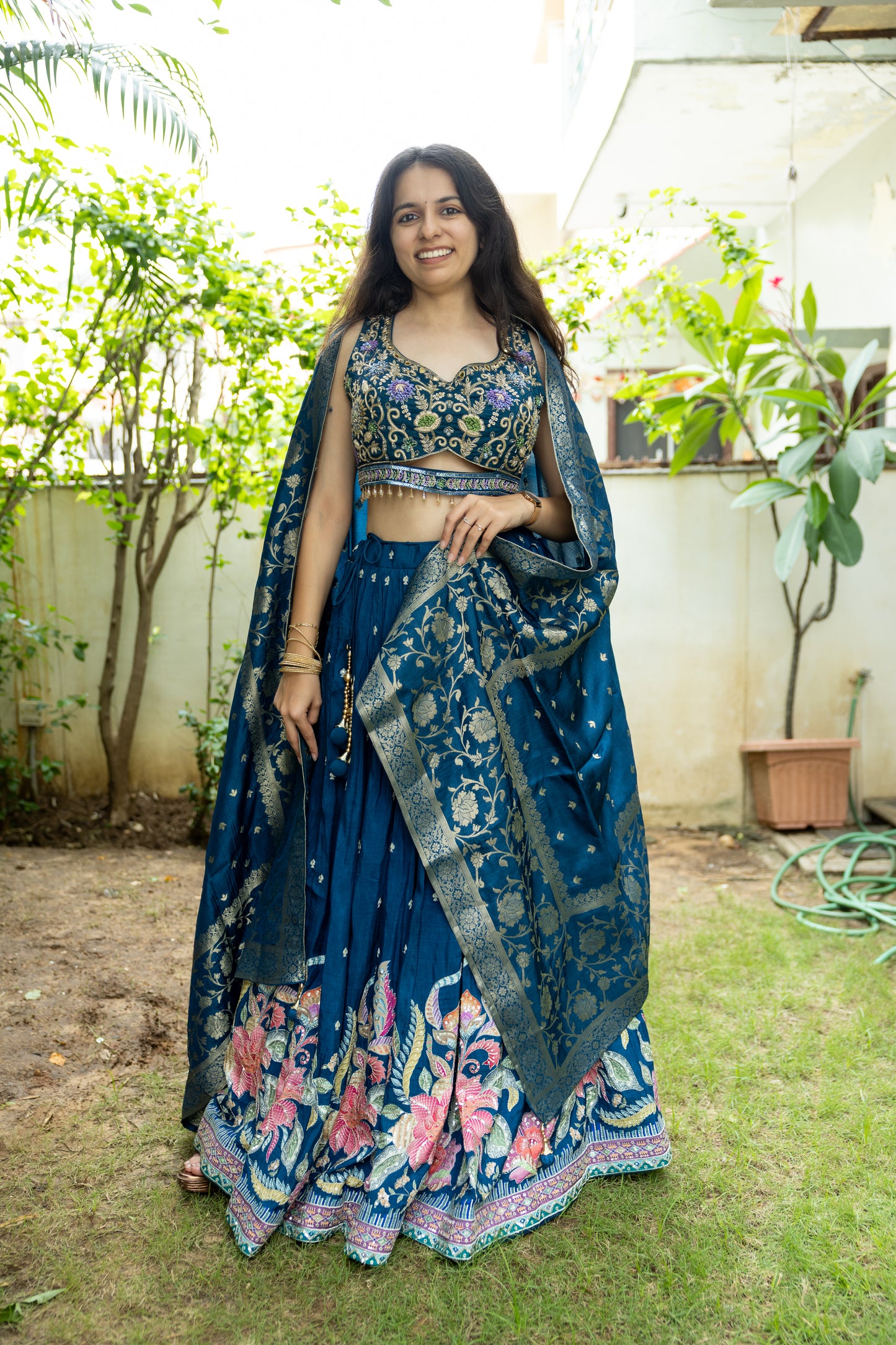 Midnight Phool Print Lehenga Set